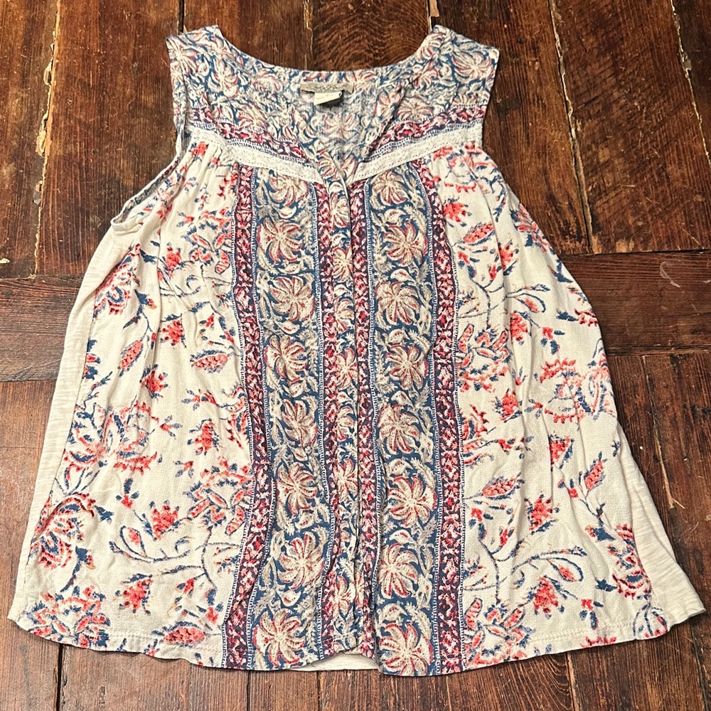 Lucky Brand Sleeveless Top with Blue and Red Embroidery